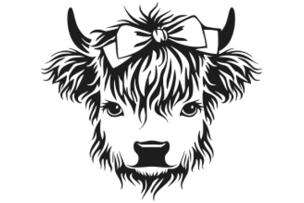 Stylized Illustration of a Highland Cow with a Bow