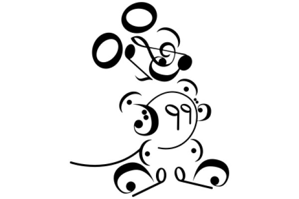 Elegant Ink Drawing of a Stylized Figure with Musical Instruments and Circles