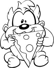 A Playful Encounter: A Cartoon Character with a Pizza