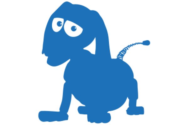 A Blue Cartoon Dog with a Tail and Eyes