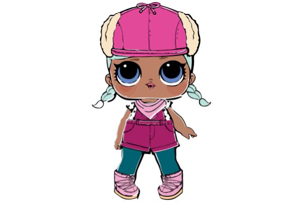 An Adorable Cartoon Character in a Pink Hat and Purple Outfit