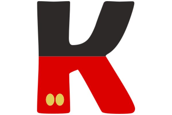 Vibrant Letter K with a Red and Black Stripe and Two Yellow Dots