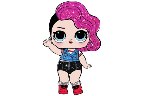 Stylish Cartoon Character with Pink Hair and Red Shoes