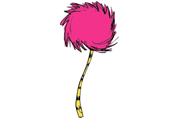 Vibrant Pink Fluffy Ball with a Yellow Stem