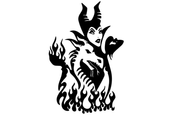 Stylized Illustration of a Character with Flames and Horns