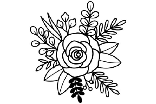 Stylized Floral Design with a Rose at the Center