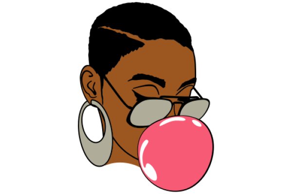 A Stylish Illustration of a Woman with Giant Pink Bubble Gum and Sunglasses