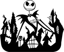 A Silhouette of a Halloween Scene with a Jack Skellington Figure