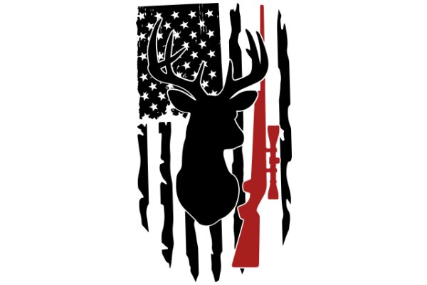 A Silhouette of an American Flag, a Deer Head, and a Rifle, with a Star-Spangled Banner in the Background