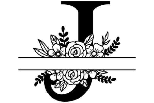 Monochrome Floral Design with Letter 'J'