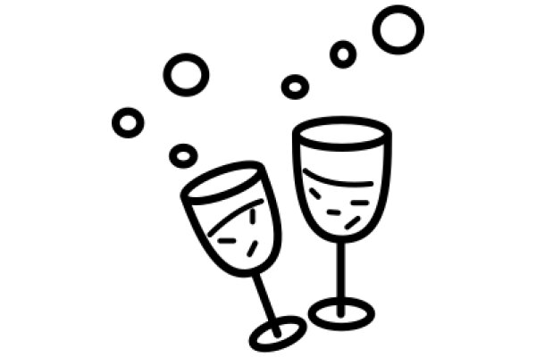 A Simple Line Drawing of Two Wine Glasses with Bubbles