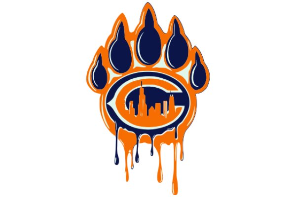 Vivid Orange and Blue Paw Print Logo with City Skyline