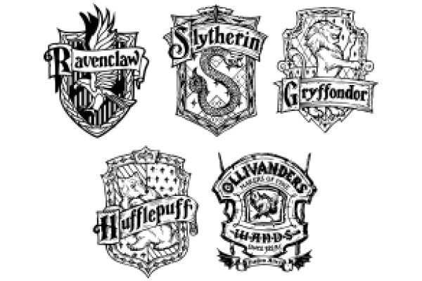 A Collection of Four Stylized Hogwarts House Crests