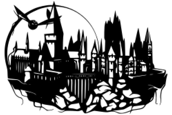 A Silhouette of a Cityscape with a Clock Tower and Castle-like Buildings