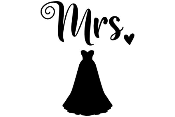 Elegant Bridal Gown Silhouette with the Word 'Mrs' in a Stylized Font