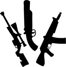 Silhouettes of Firearms and a Rifle Scope