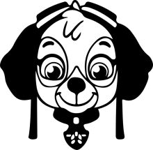 Stylized Black and White Illustration of a Dog with Ears and a Bowtie