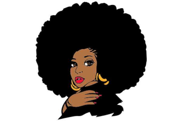 Stylized Portrait of a Woman with Afro Hair and Red Lipstick