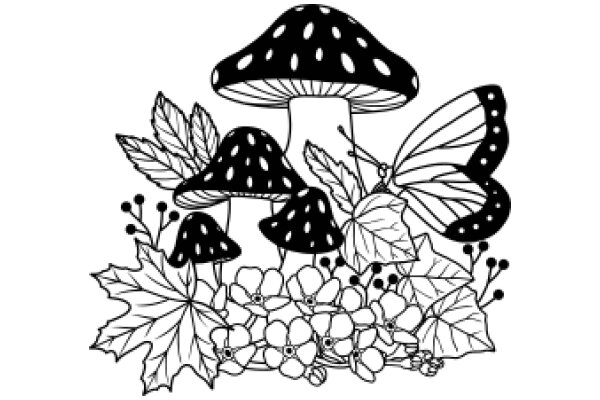 A Whimsical Garden of Mushrooms and Flowers