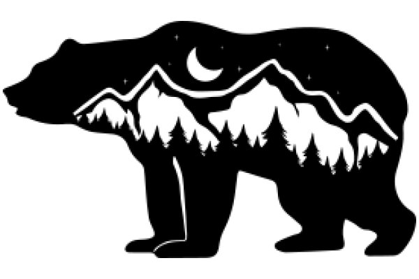 Silhouette of a Bear with a Mountain Landscape on Its Back