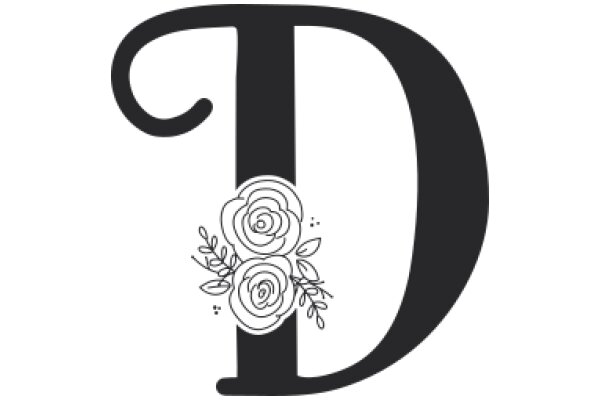 Stylized Letter 'D' with Rose Flower Decoration