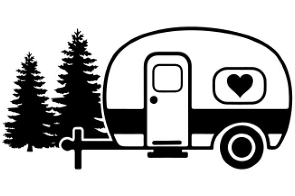 A Silhouette of a Camper and Trees, with a Heart on the Side