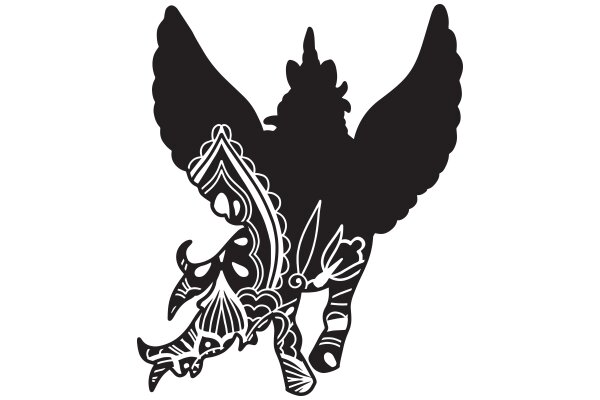 Stylized Silhouette of a Bird and a Flower