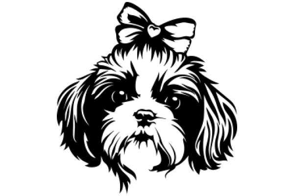 Stylized Portrait of a Shaggy Dog with a Bow