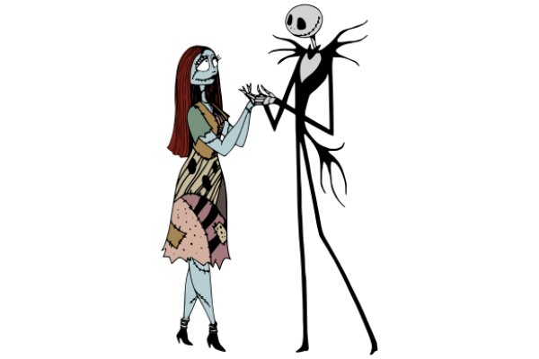 A Whimsical Encounter: A Cartoon Character and a Skeleton Figure