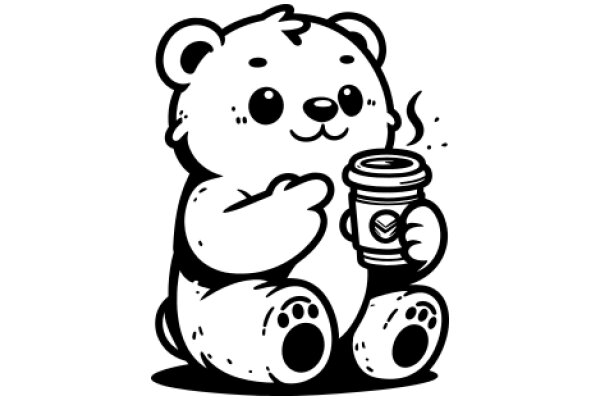 A Whimsical Scene of a Teddy Bear Enjoying a Cup of Coffee