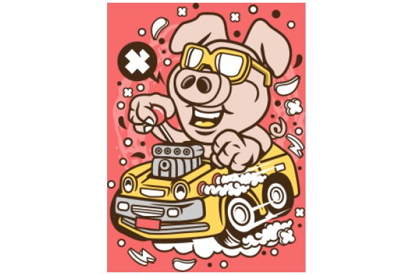 Piggy's Adventure: A Whimsical Illustration of a Piggy in a Car