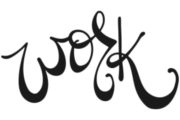 Stylized Black Calligraphy of the Word 'Work' with a Swirl Design