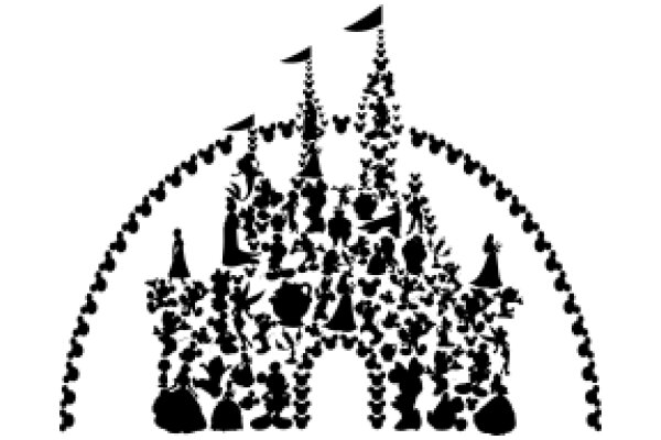 A Silhouette of a Castle Surrounded by a Crowd of Silhouetted Figures