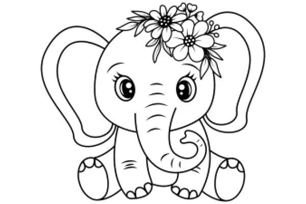 Adorable Cartoon Elephant with a Flower Crown