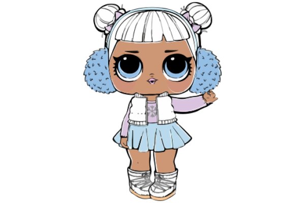 Stylized Anime Character with Blue Hair and Ears