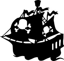 Silhouette of a Pirate Ship with Skull and Crossbones