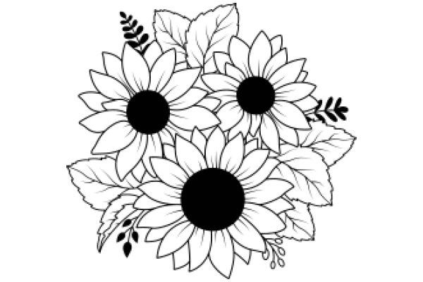 Floral Illustration: A Symphony of Sunflowers and Leaves