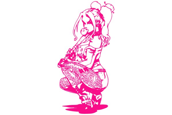 Vivid Pink Illustration of a Female Character with a Bubblegum Theme