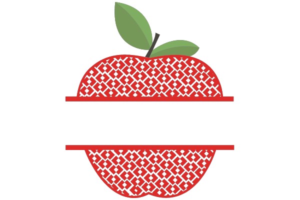 Vibrant Red Apple with a Green Leaf, Illustrated with a Patterned Border