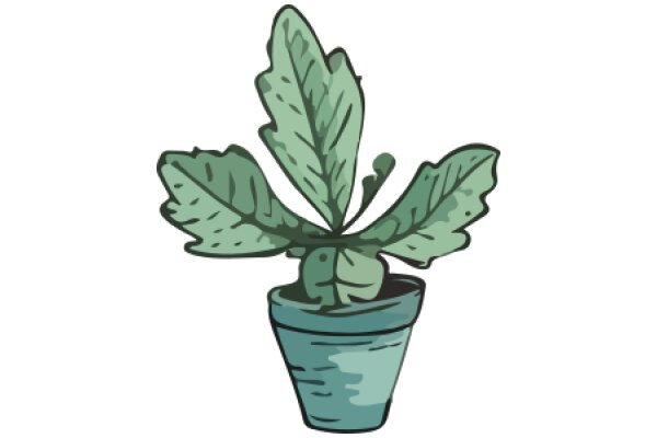 A Whimsical Illustration of a Potted Plant with Large Leaves