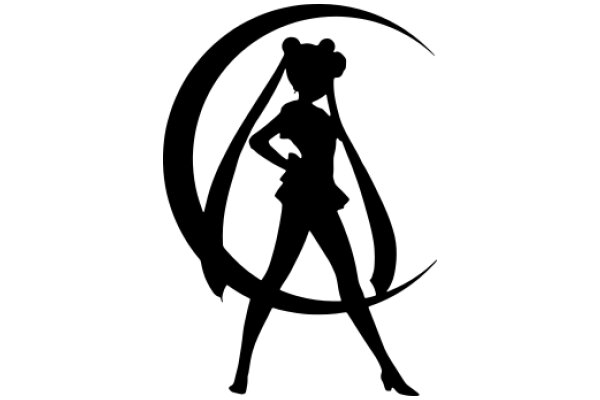 Silhouette of a Female Anime Character with a Crescent Moon