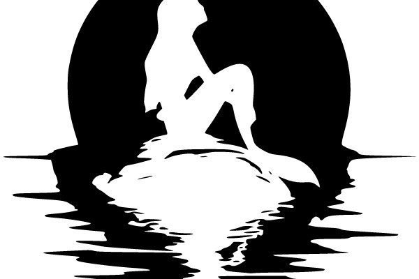 Silhouette of a Woman on a Rock in a Moonlit Lake