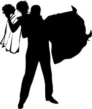 Silhouette of a Couple with a Bag, Standing Together