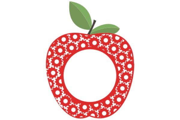 Vibrant Red Apple with a Green Leaf, Illustrated with a Patterned Design