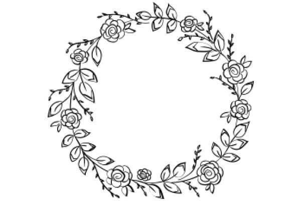 Elegant Floral Wreath: A Line Art