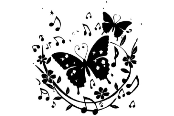 Melodic Symphony: A Artwork of Musical Elements and Butterflies