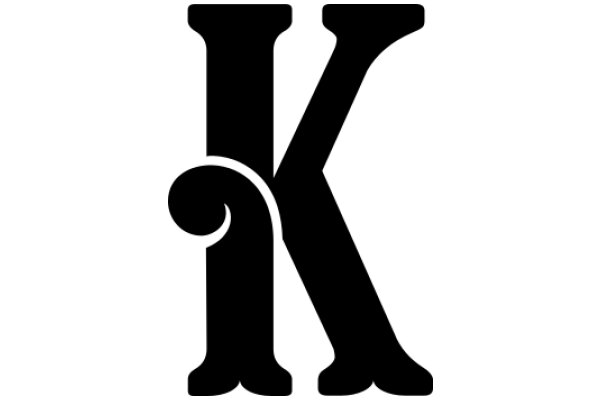 Stylized Black Letter 'K' with a Curved Swirl Design