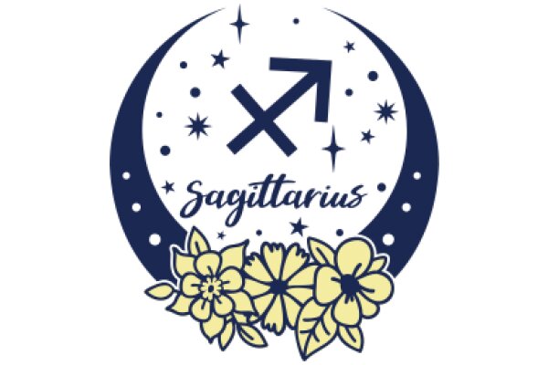 Sagittarius Astrological Logo with Crescent Moon and Flower Design