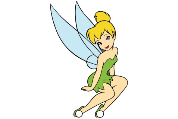 A Whimsical Encounter: A Cartoon Tinkerbell with Blonde Hair and Blue Eyes