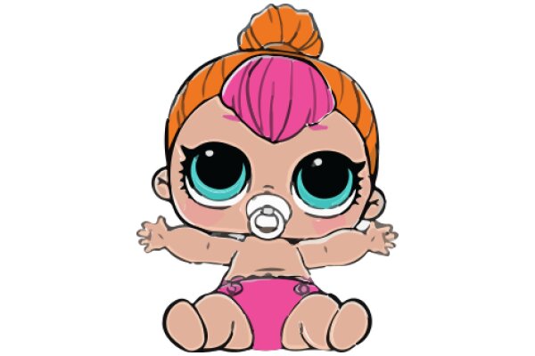 Adorable Cartoon Character with a Pink Bikini and Orange Hair